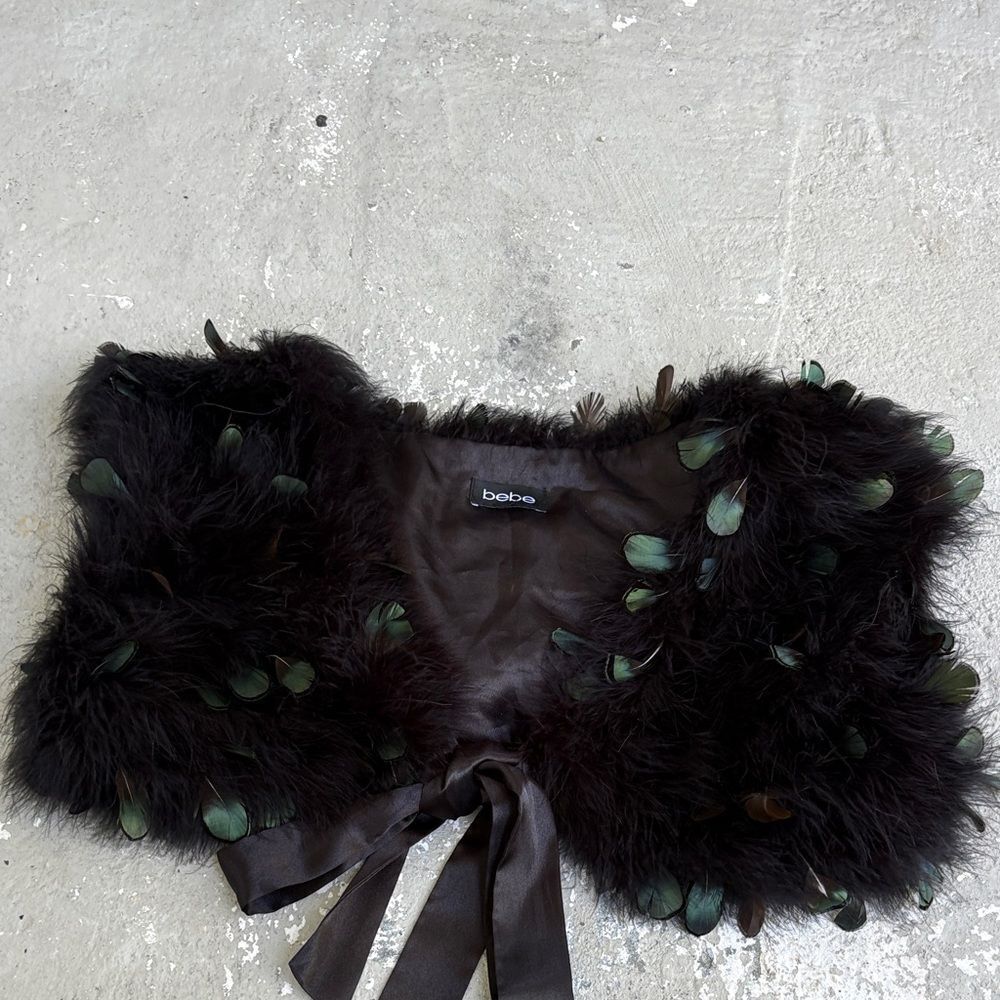 Bebe black feather shawl